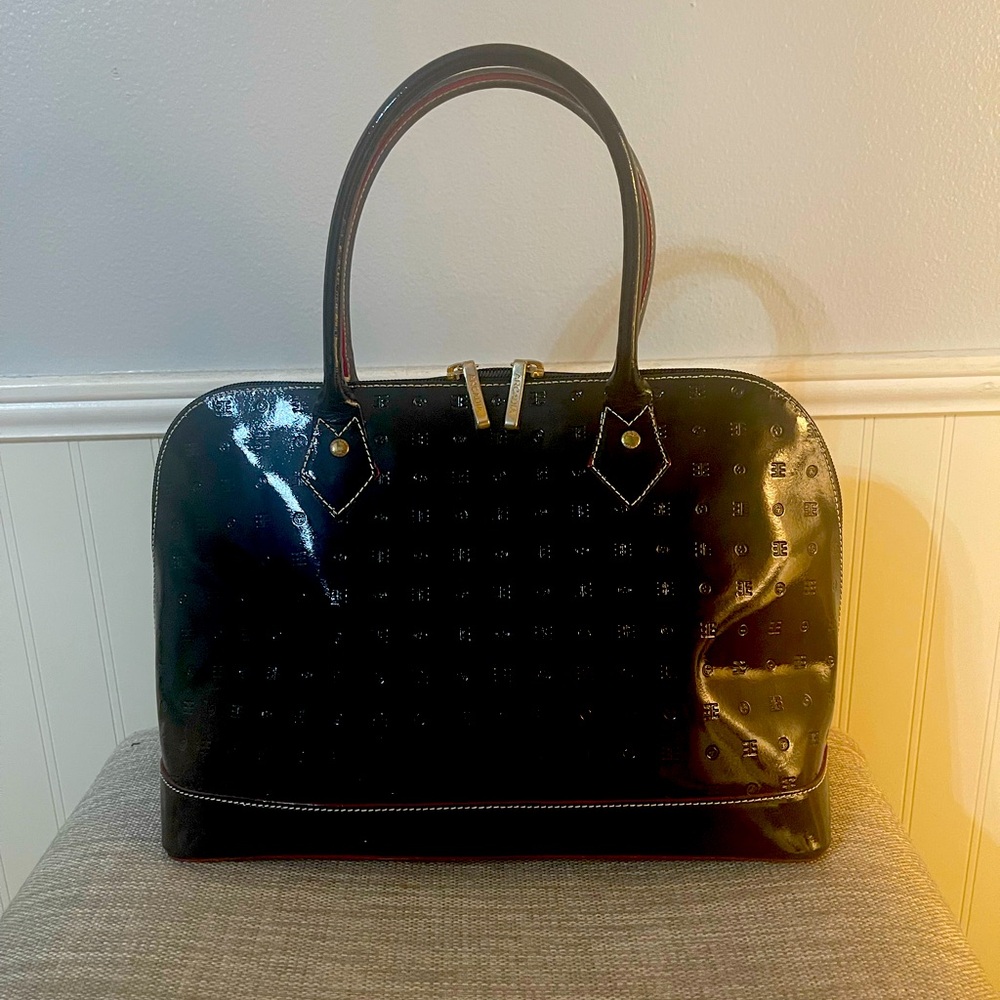 Black Patent Leather Arcadia Top Handle Purse